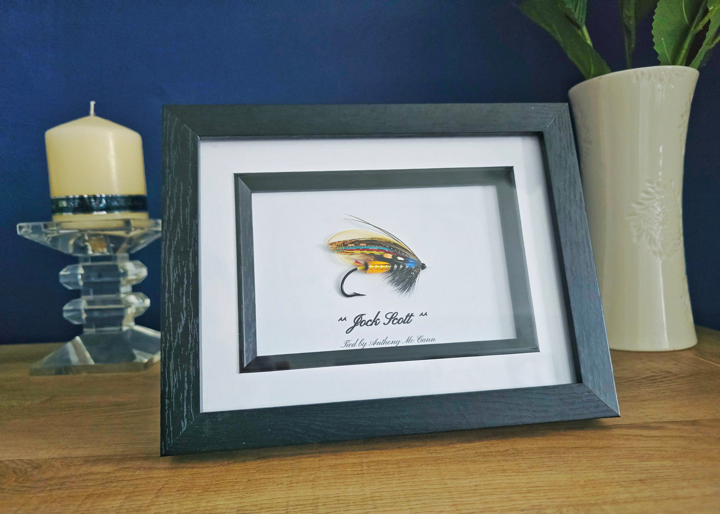 Framed Classic Salmon fly "Jock Scott"