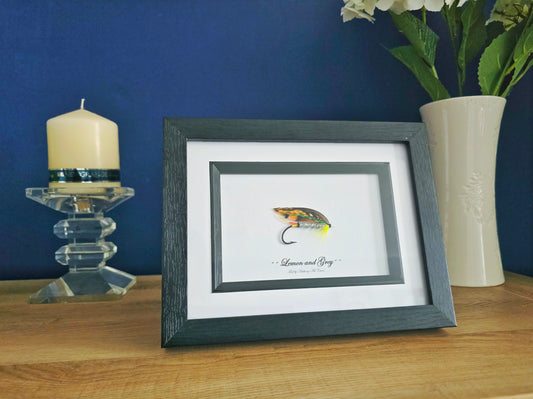 Framed Classic Salmon fly "Lemon & Grey"
